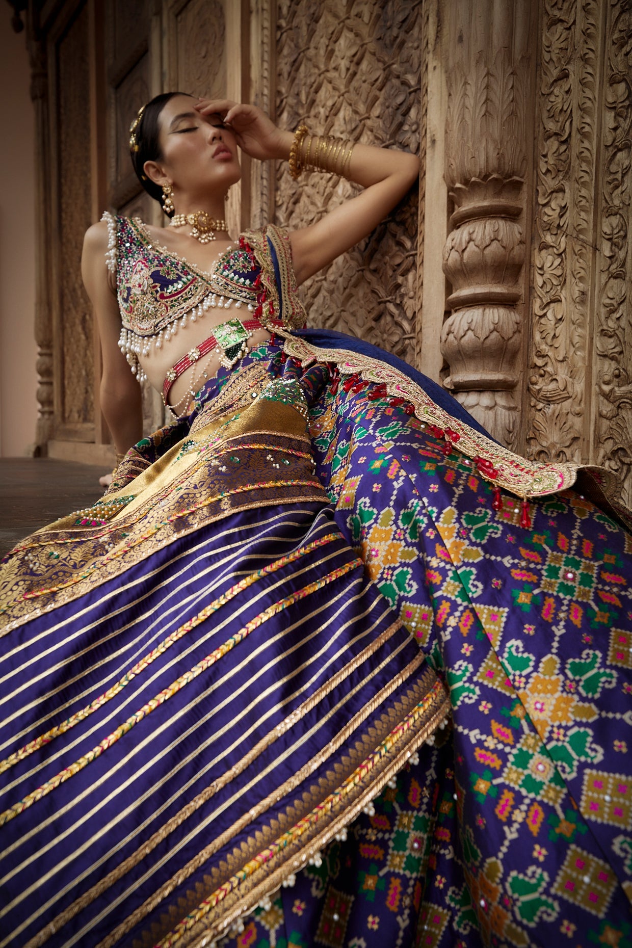 Women's Deep Blue Patola Woven Lehenga Set