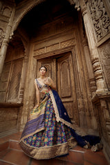 Women's Deep Blue Patola Woven Lehenga Set