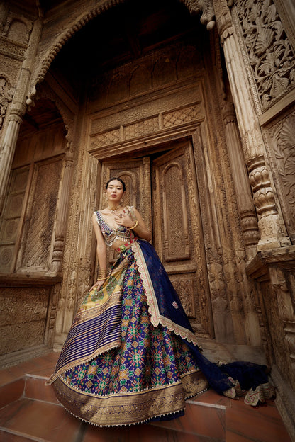 Women's Deep Blue Patola Woven Lehenga Set