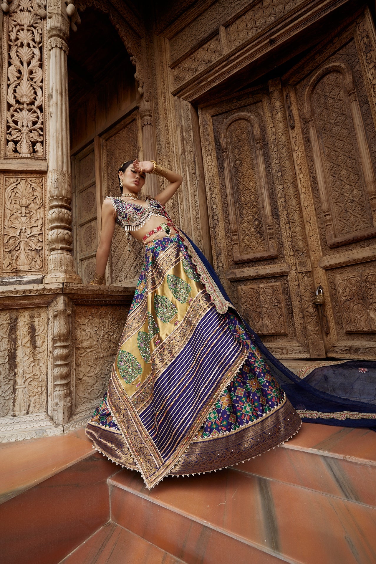 Women's Deep Blue Patola Woven Lehenga Set