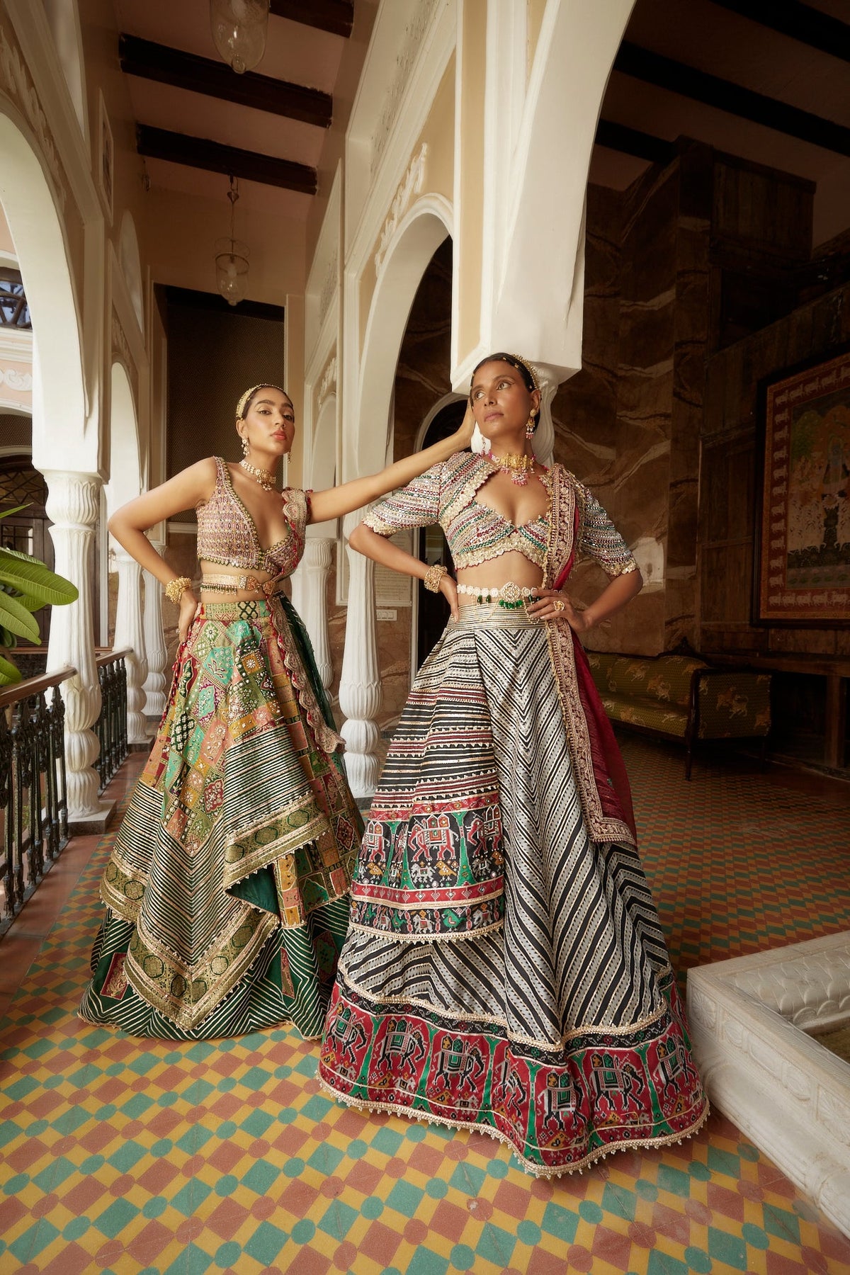 Buy Black & White Abstract Chevron Lehenga Set