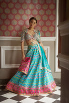 Women's Firozi Chevron Patola Woven Lehenga