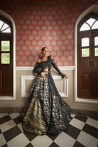 Women's Black Floral Embroidered Lehenga Set