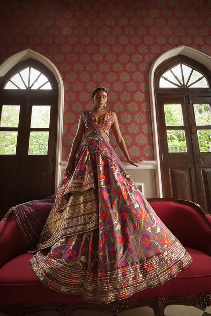 Women's Purple Floral Embroidered Lehenga