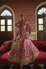 Women's Purple Floral Embroidered Lehenga