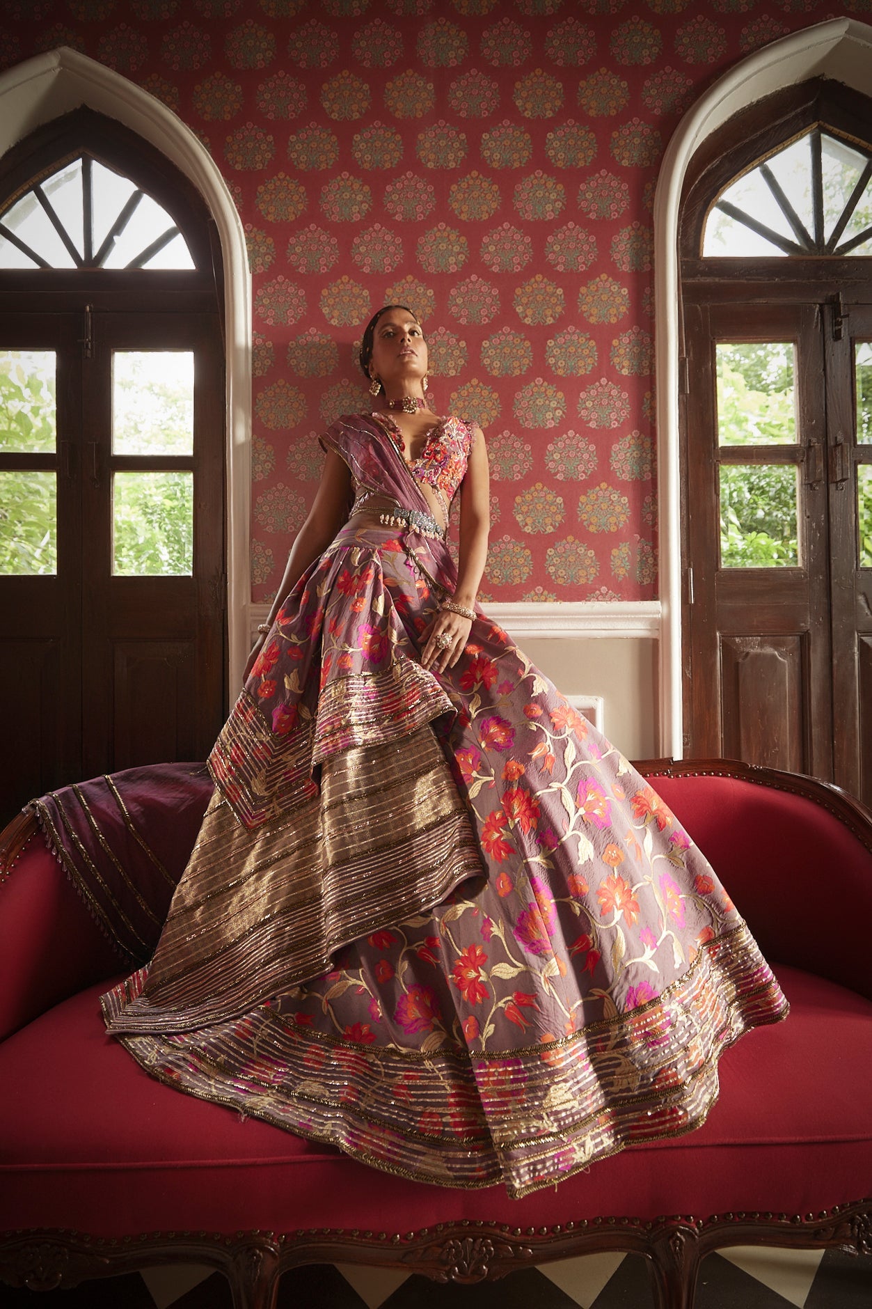 Women's Purple Floral Embroidered Lehenga