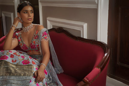 Women's Designer Grey Floral Lehenga Set