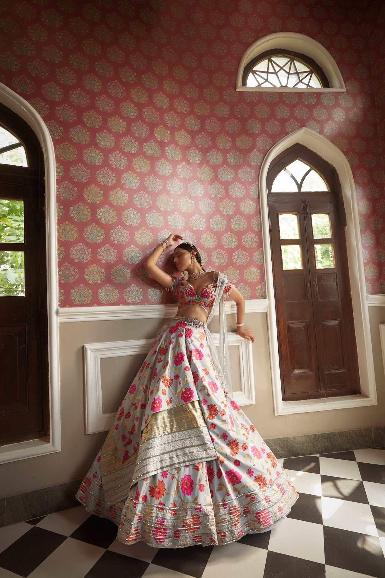 Women's Designer Grey Floral Lehenga Set