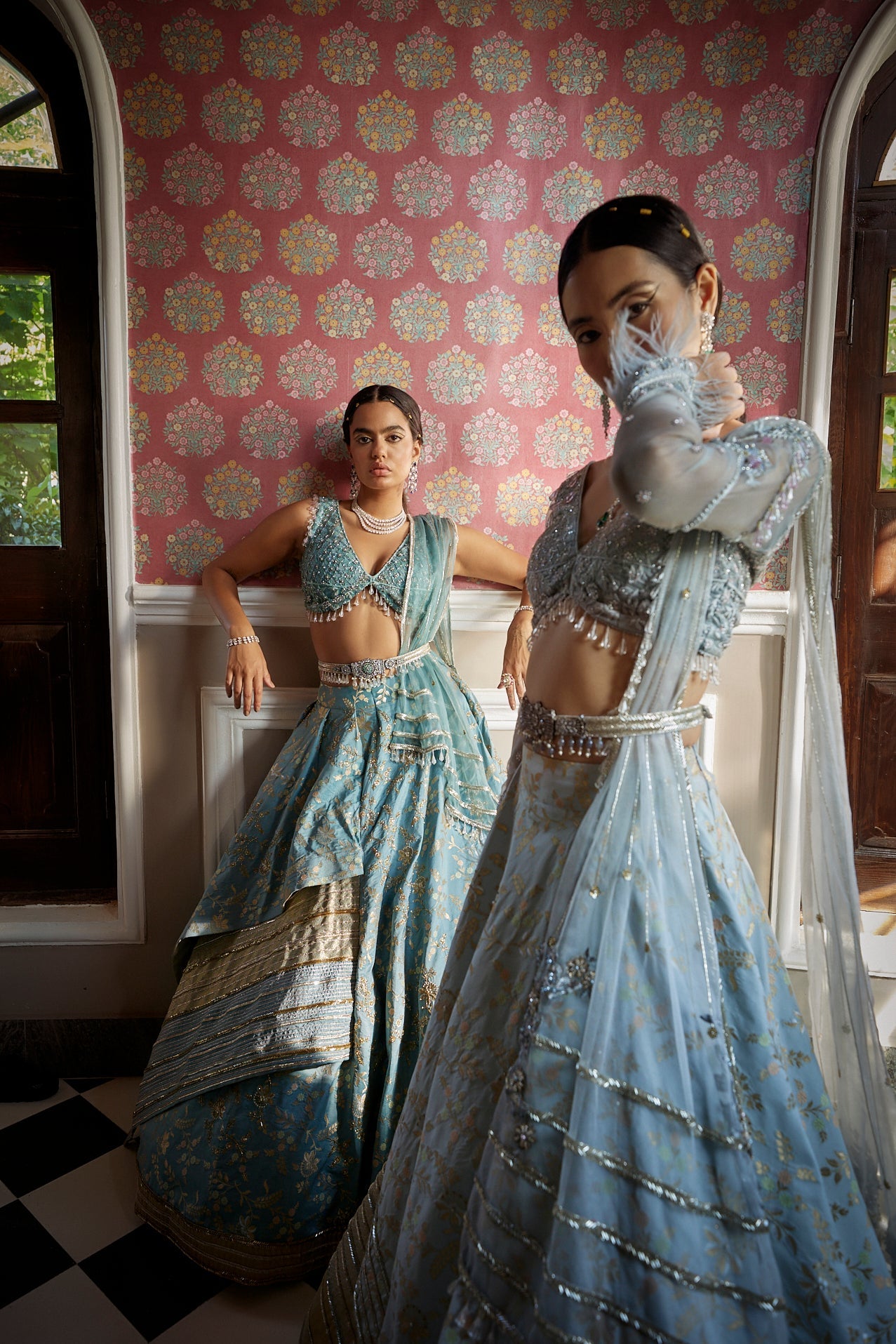 Women's Pastel Elephant Blue Floral Lehenga