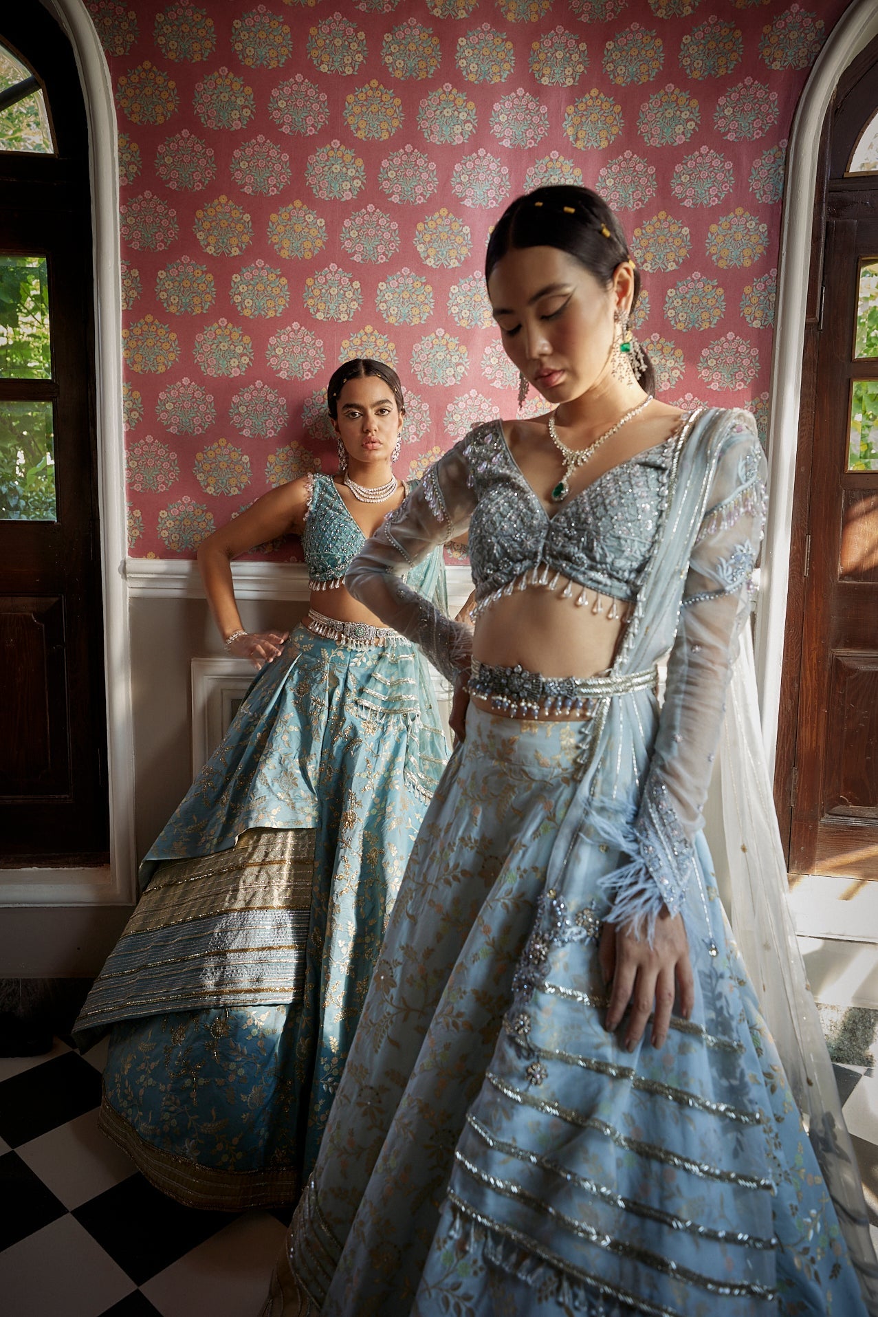 Women's Pastel Elephant Blue Floral Lehenga