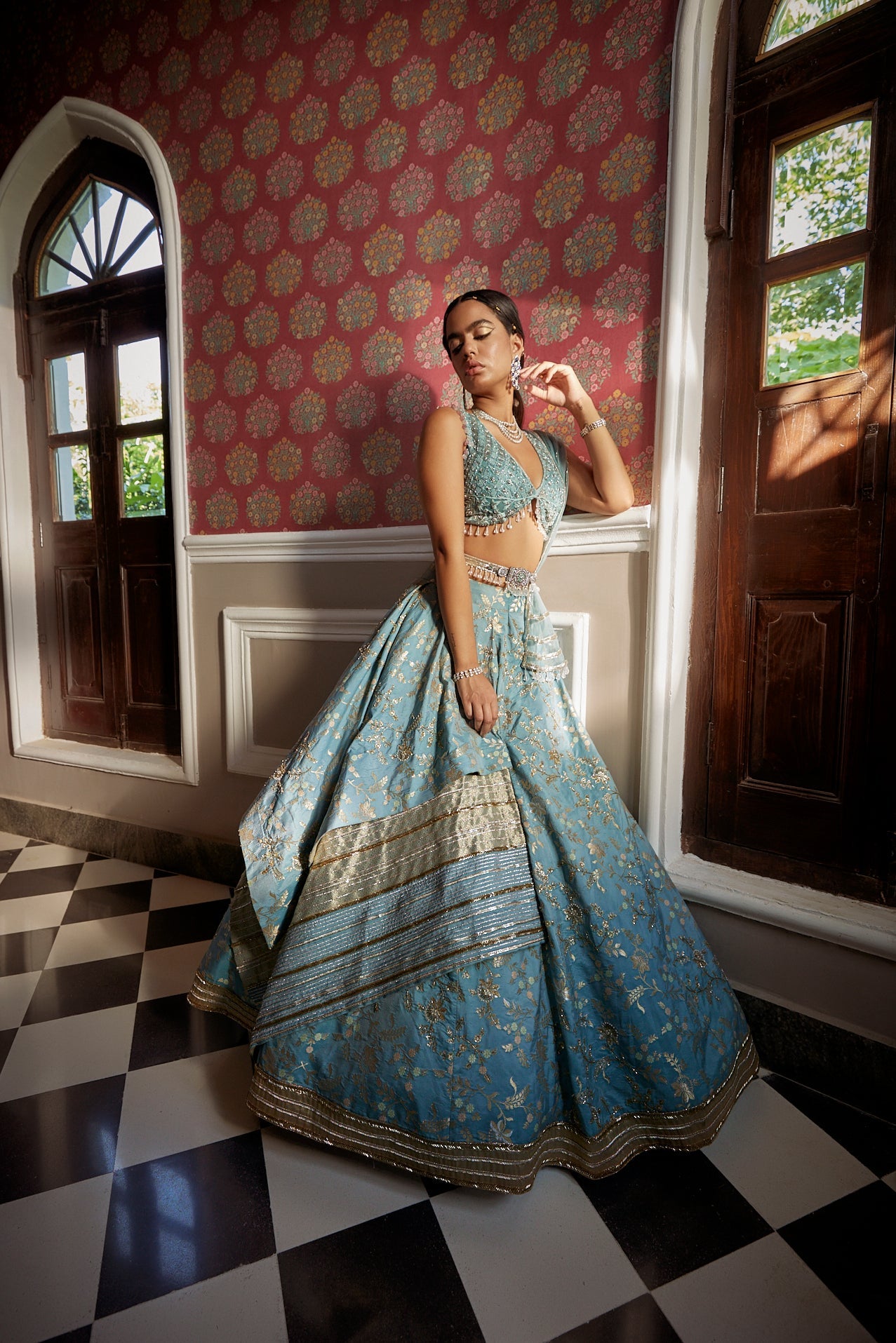 Buy Women's Designer Blue Floral Lehenga Set