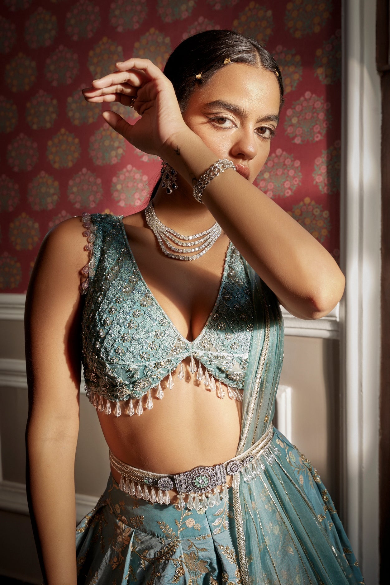 Buy Women's Designer Blue Floral Lehenga Set