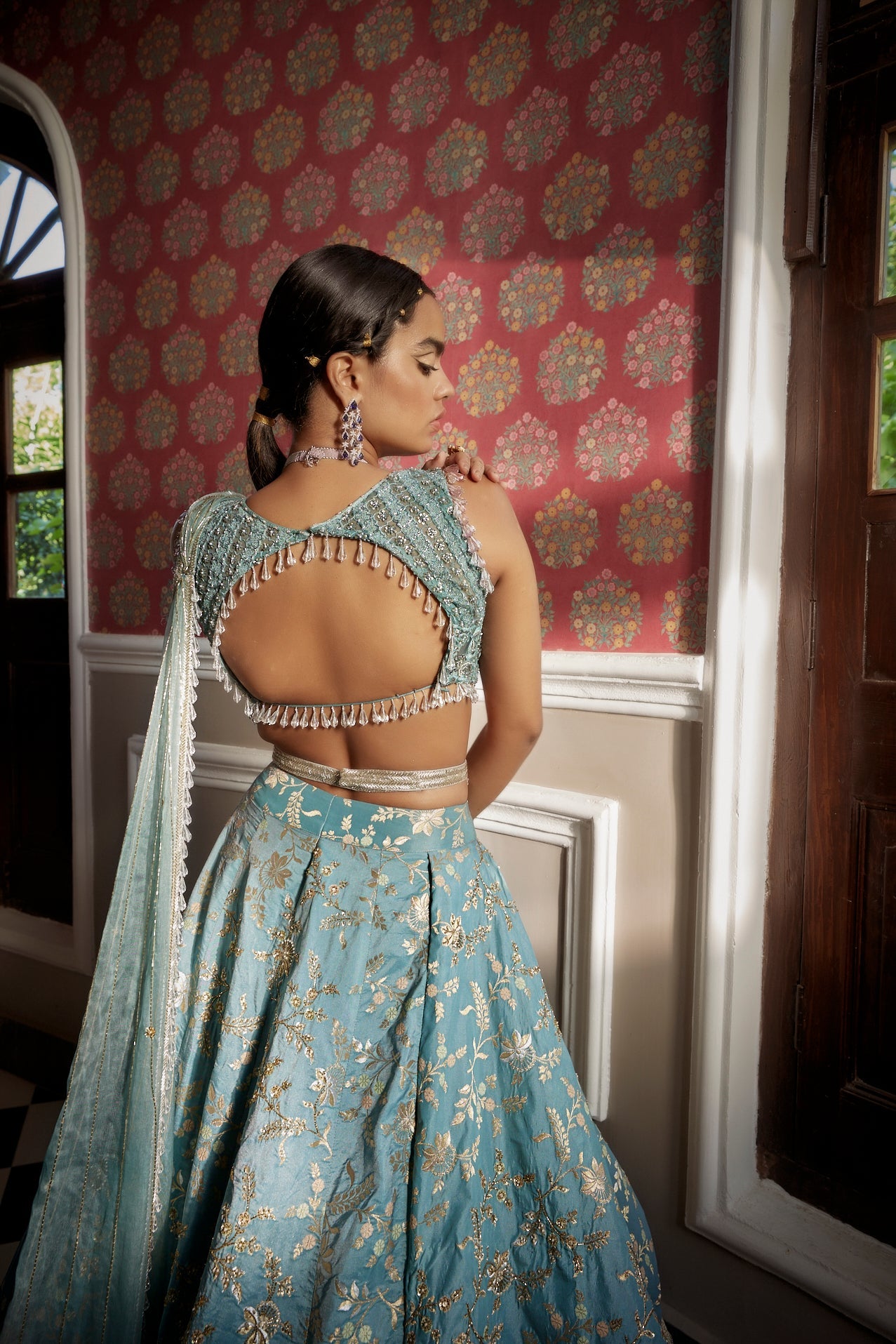 Buy Women's Designer Blue Floral Lehenga Set