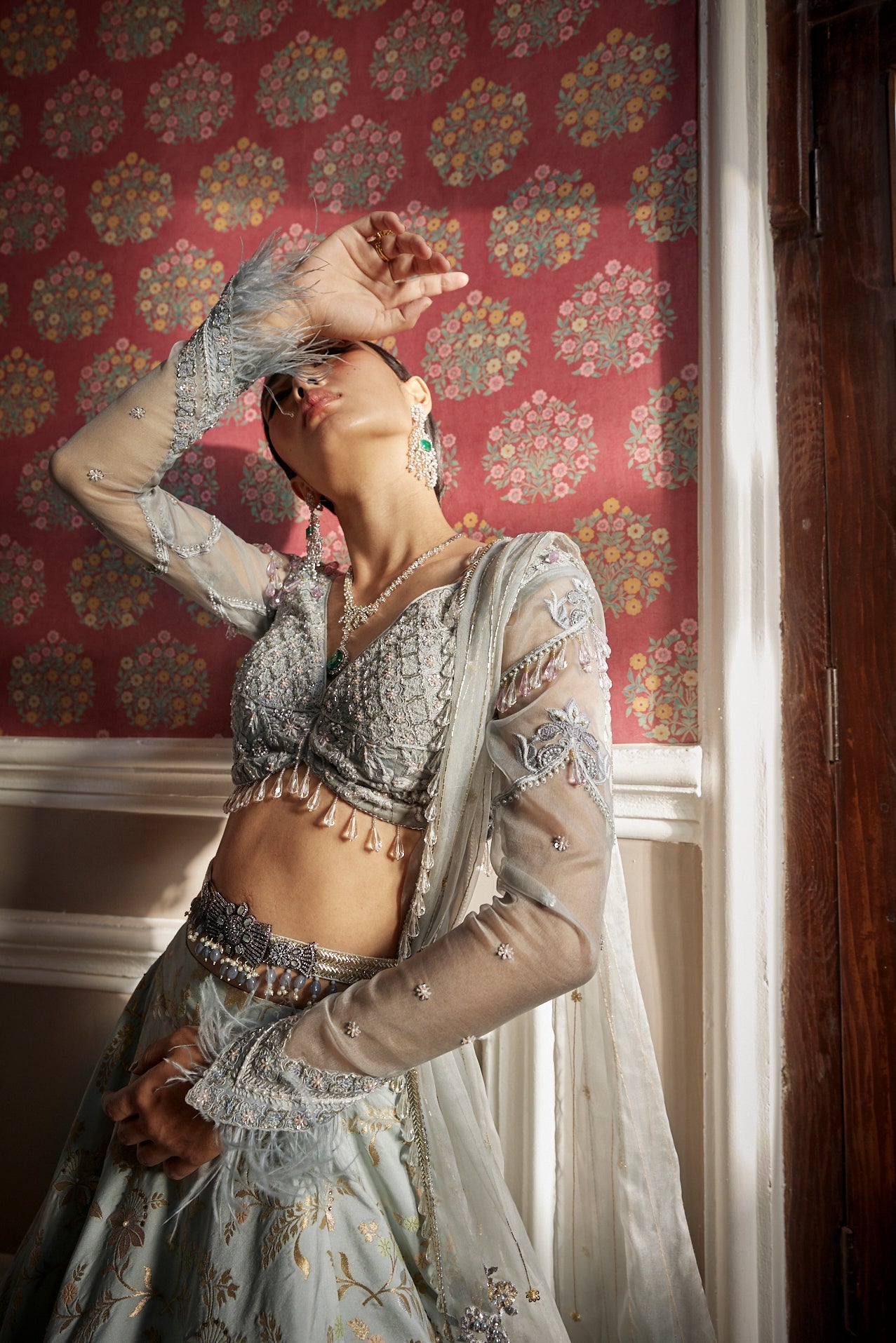 Women's Pastel Elephant Blue Floral Lehenga