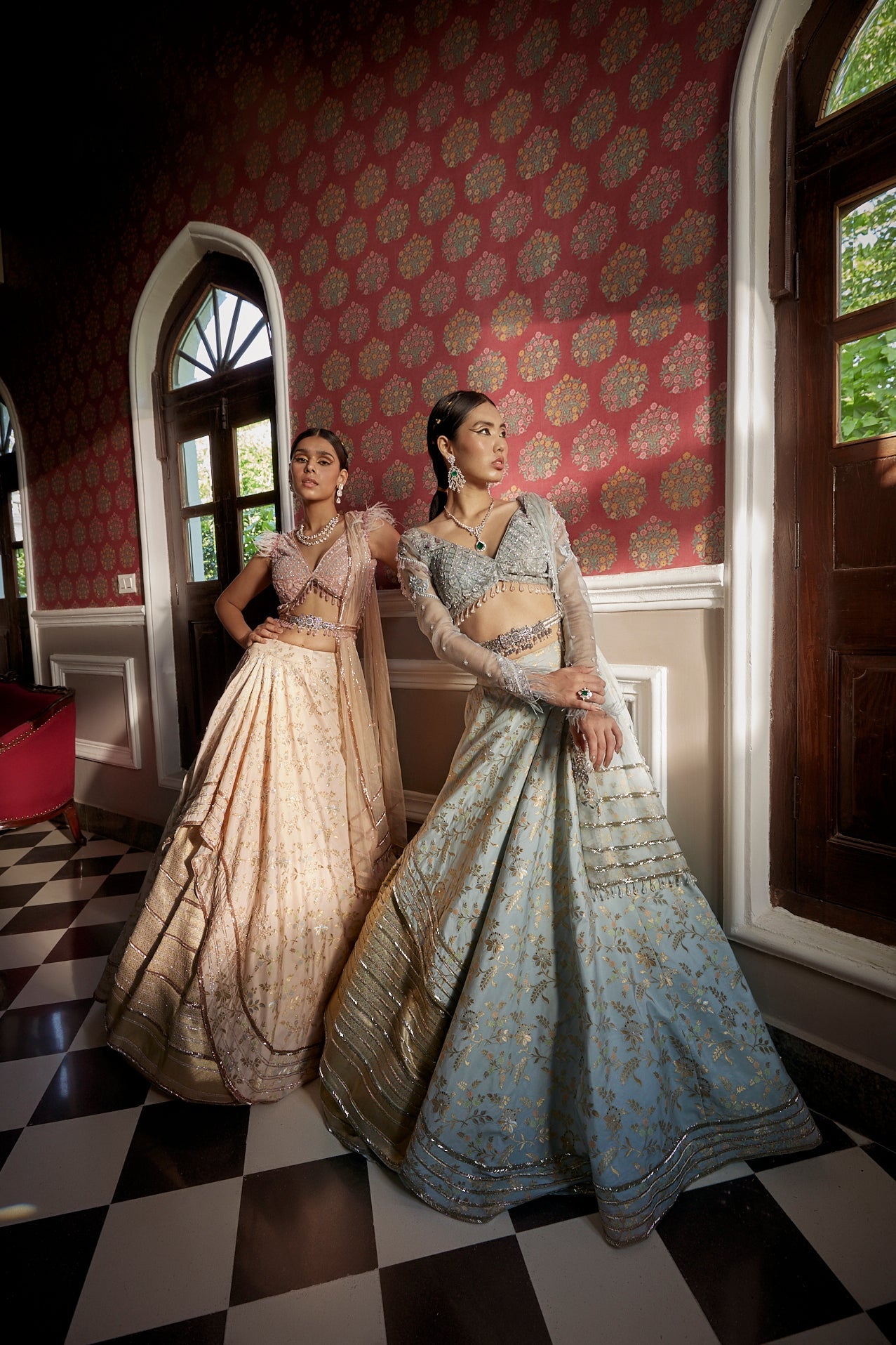 Women's Pastel Elephant Blue Floral Lehenga