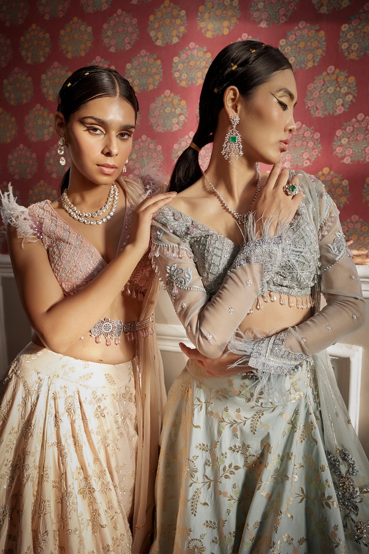 Women's Rose Pink Floral Lehenga Set frontview