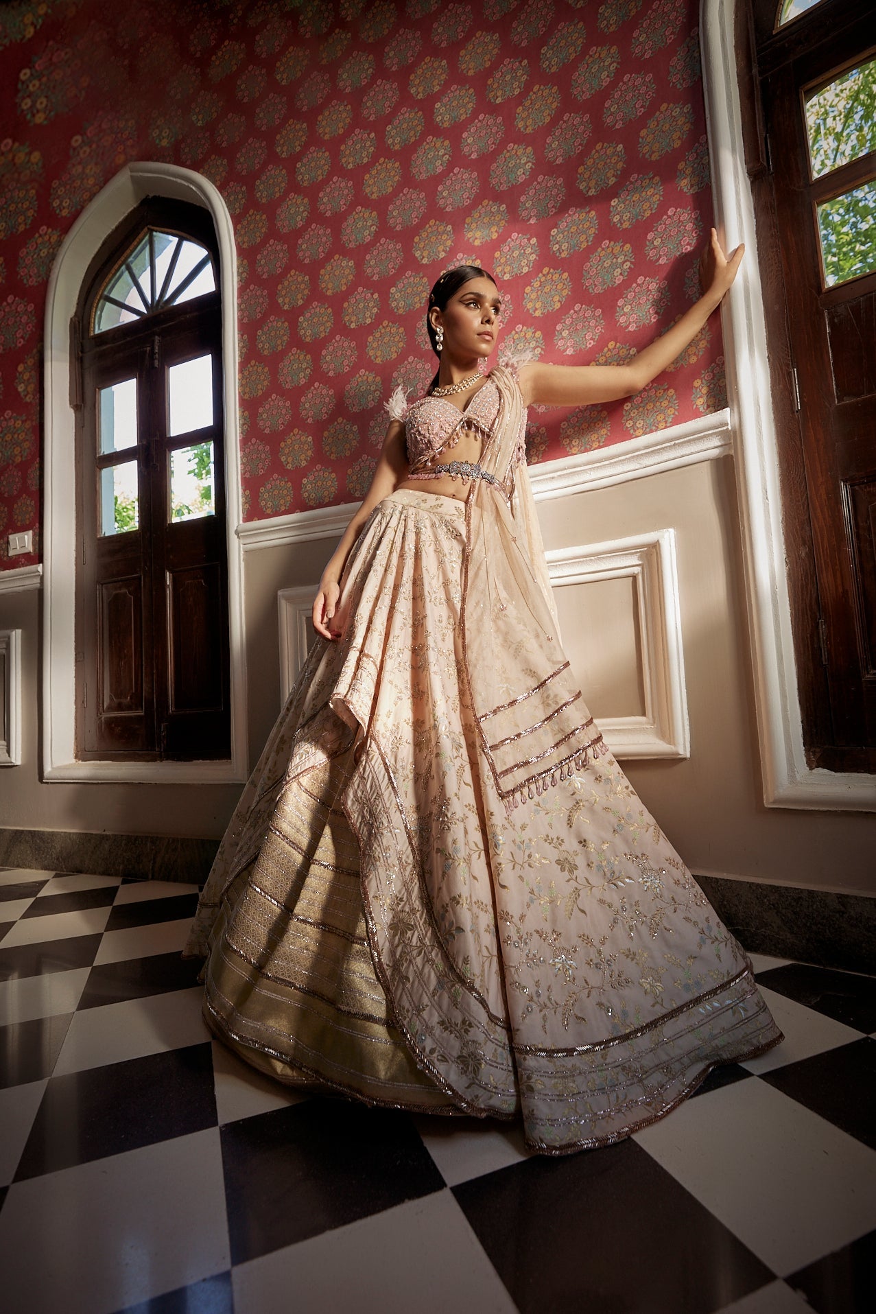 Women's Rose Pink Floral Lehenga Set