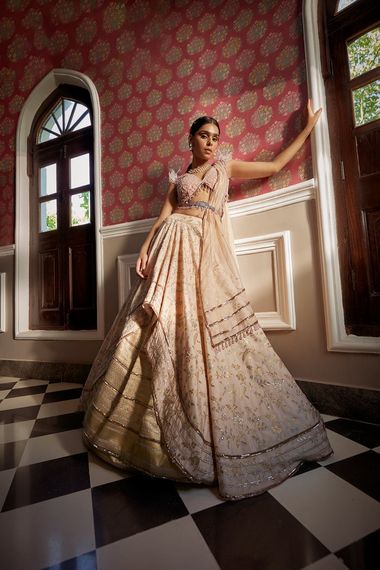 Women's Rose Pink Floral Lehenga Set