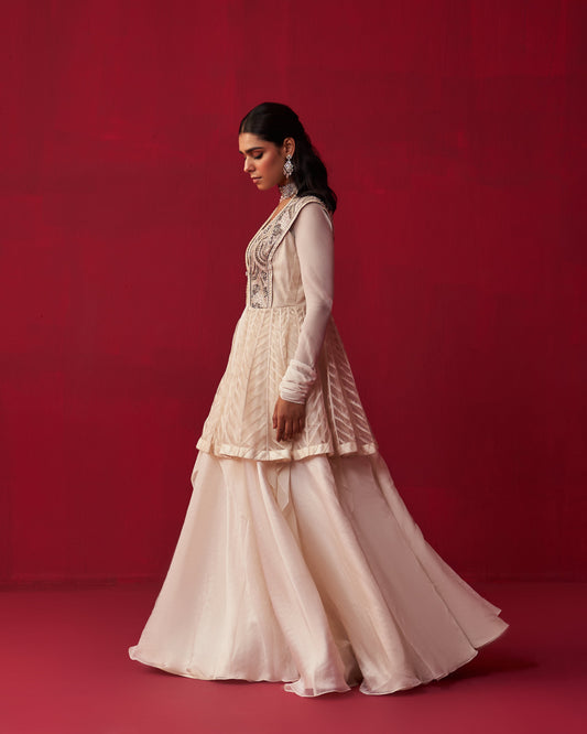 Ivory Mandala Jacket, Top and Skirt Set