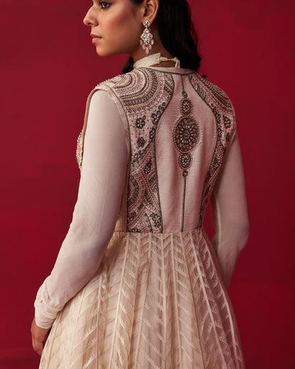 Ivory Mandala Jacket, Top and Skirt Set