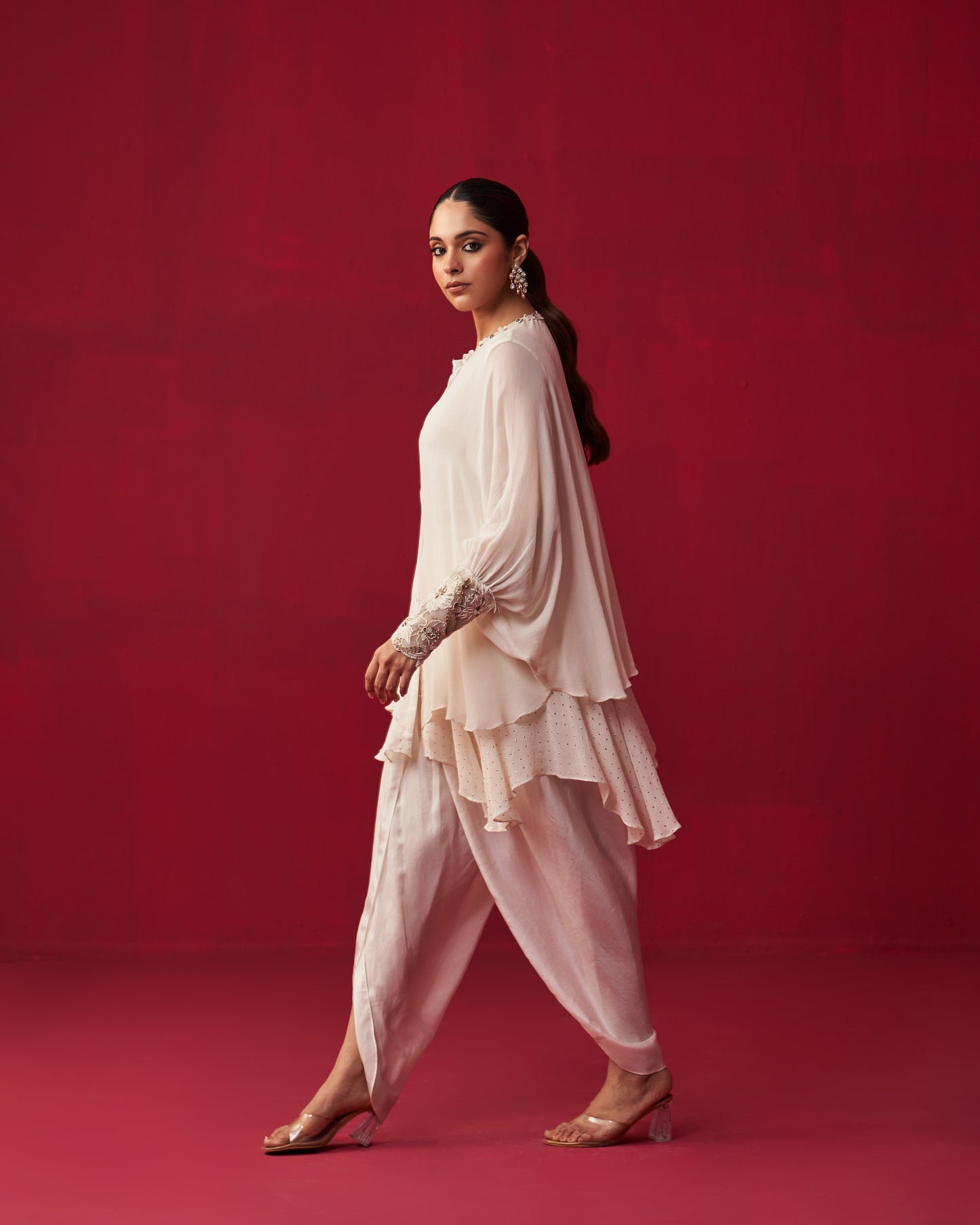 Pixelated Floral Ivory Shirt and Dhoti set