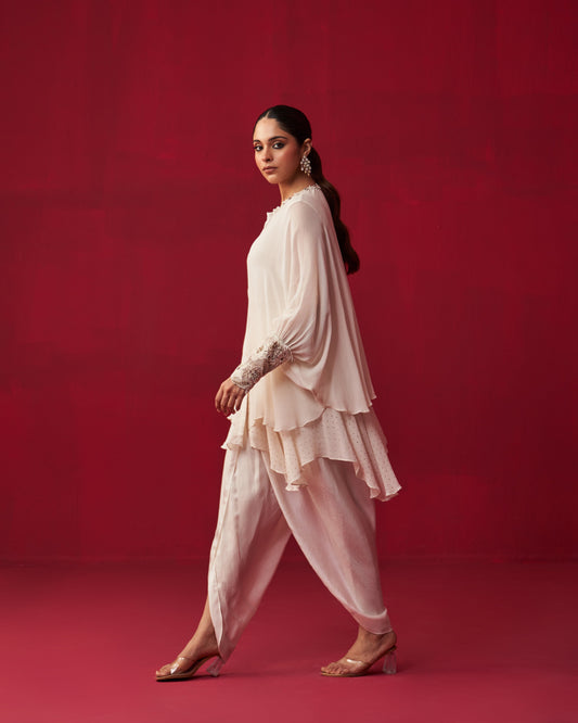 Pixelated Floral Ivory Shirt and Dhoti set