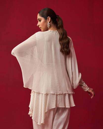 Pixelated Floral Ivory Shirt and Dhoti set