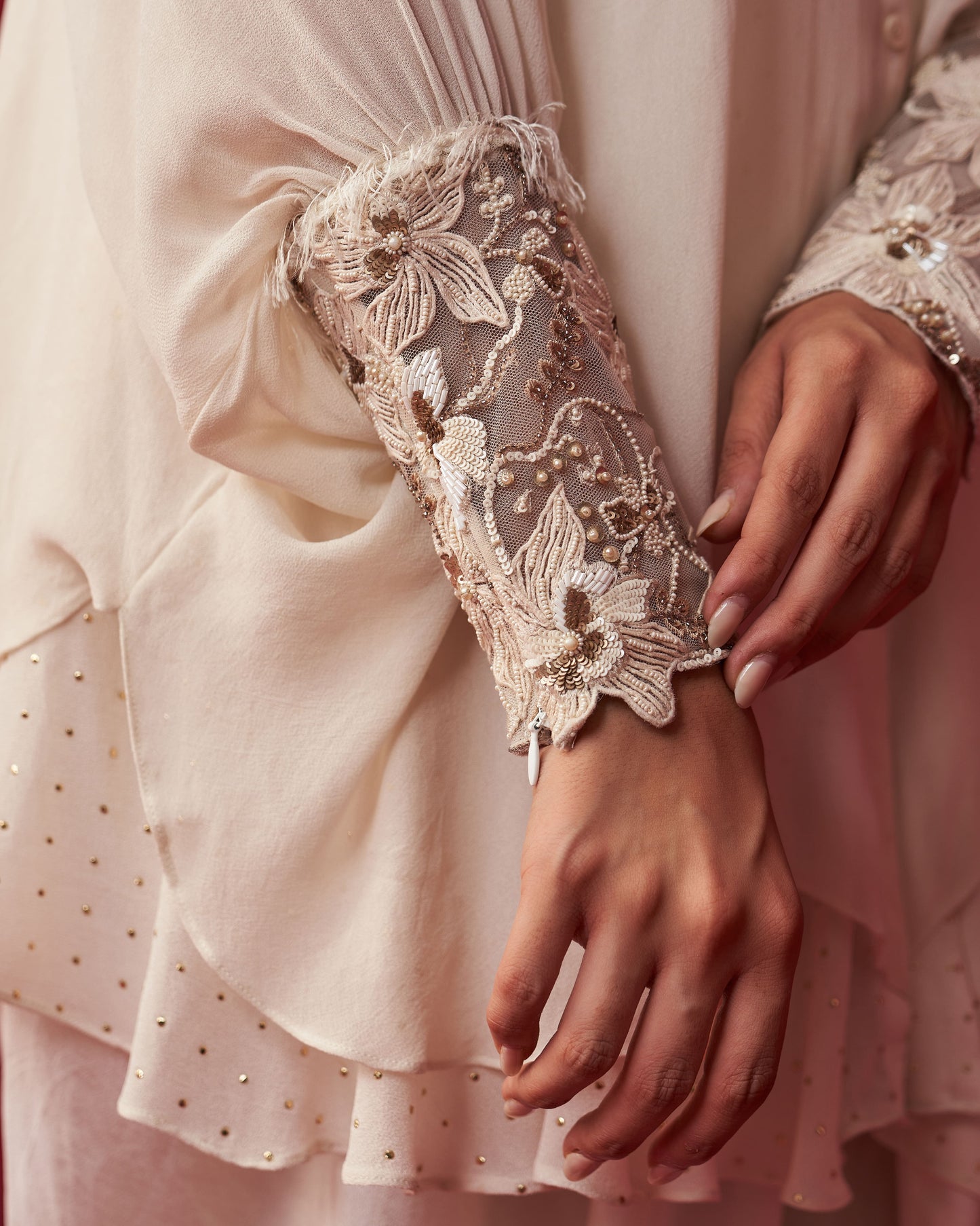 Pixelated Floral Ivory Top and Dhoti Set