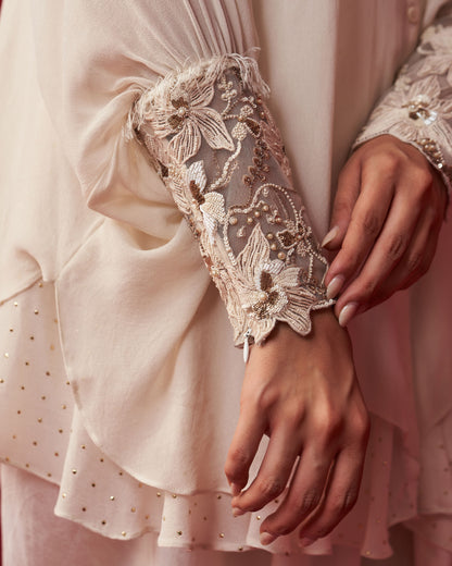 Pixelated Floral Ivory Top and Dhoti Set