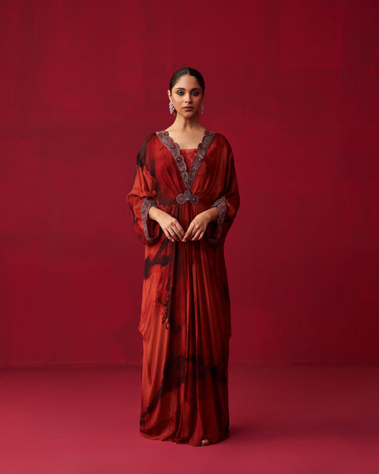 Red Marble Print Dewdrop Kaftan