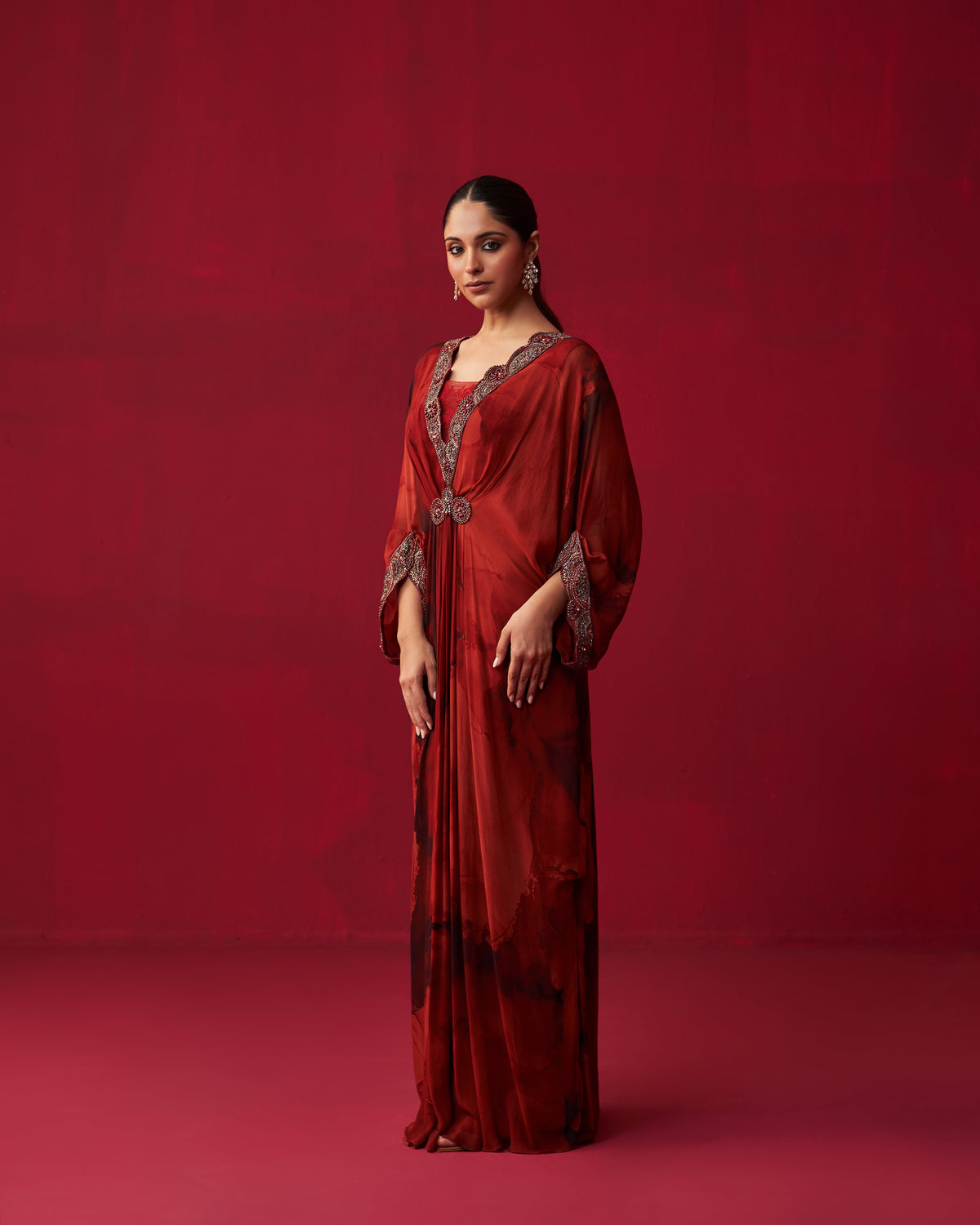 Red Marble Print Dewdrop Kaftan