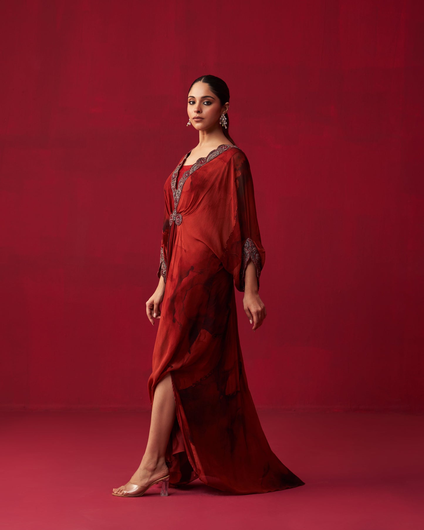Red Marble Print Dewdrop Kaftan