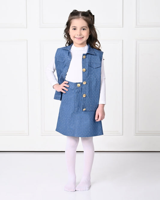 Navy Blue Sleeveless Denim Jacket