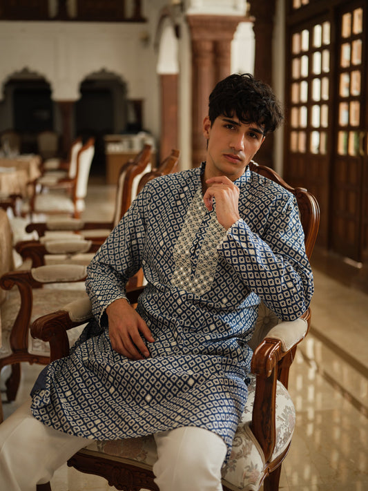 Indigo Mosaic Mirrorwork Kurta Set