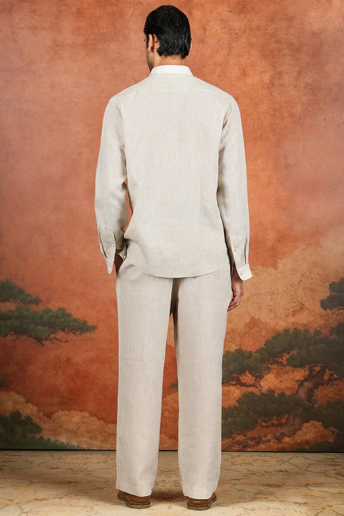 Off-White Linen Fern Embroidered Shirt