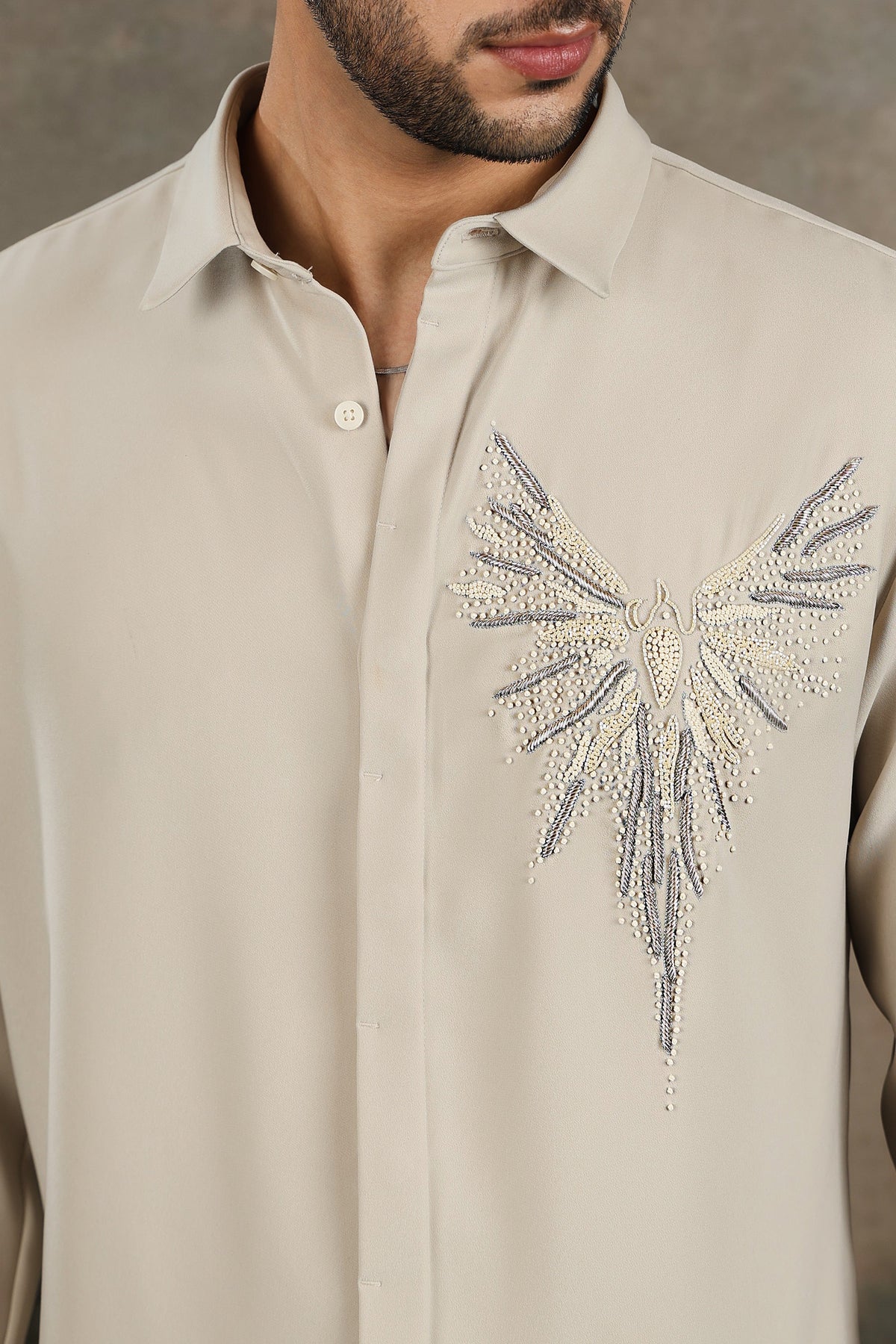 Cream Phoenix Wing Embellished Shirt