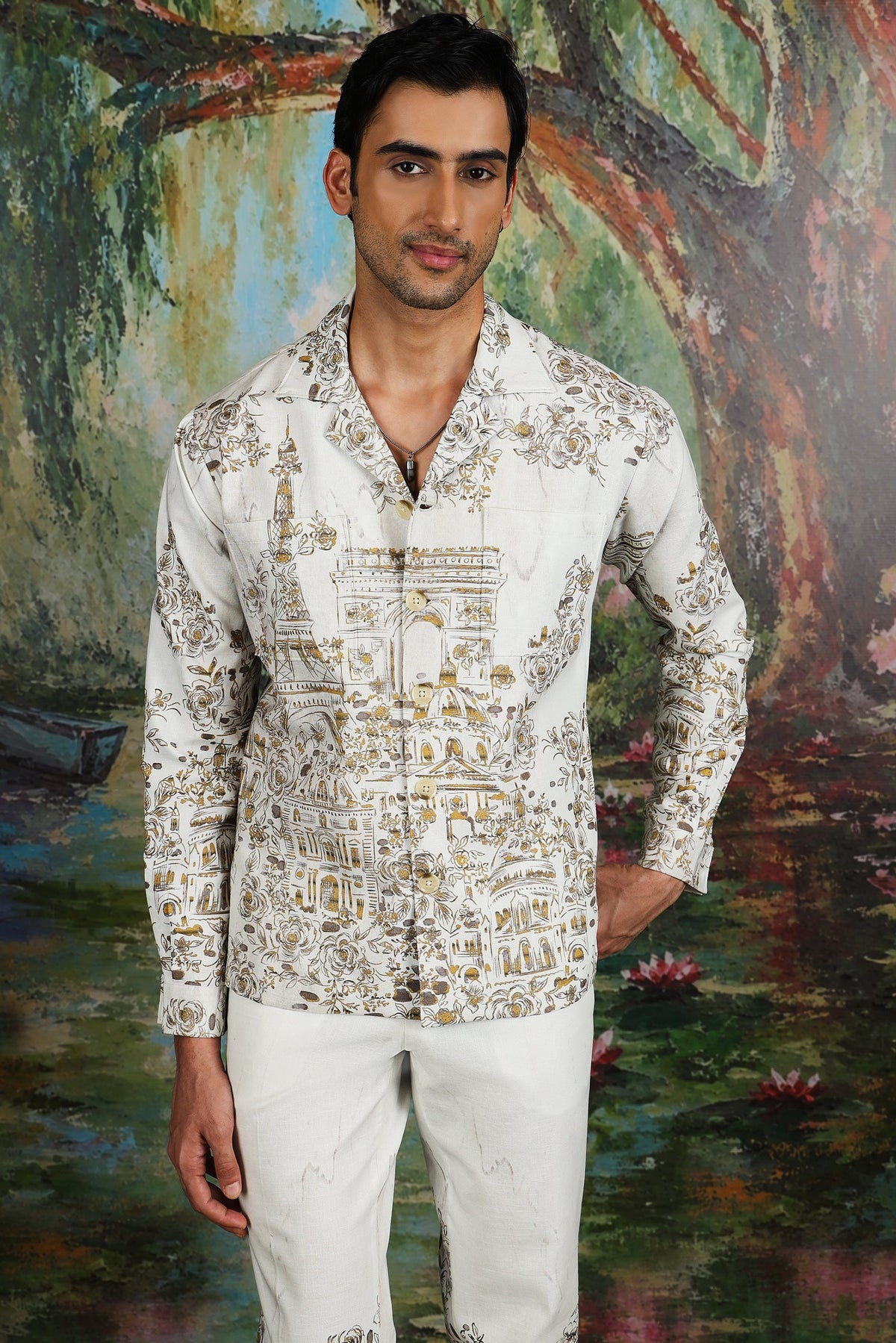 Ivory Parisian Sketch Print Linen Co-ord Set