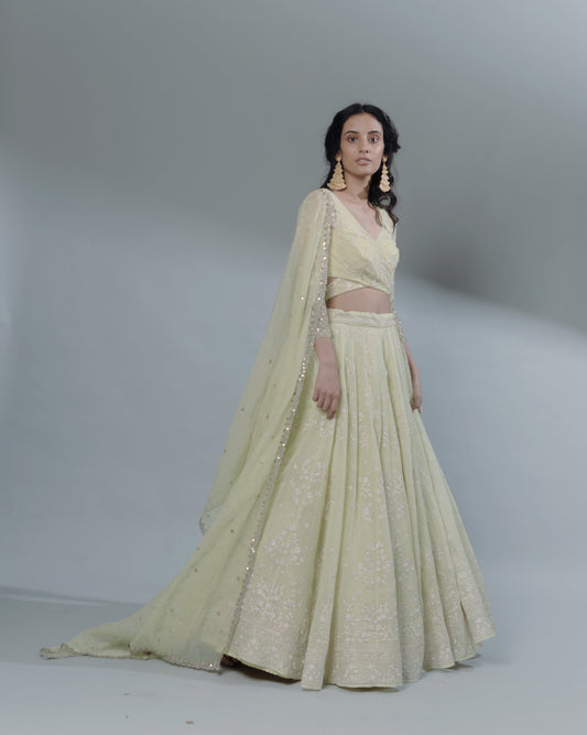 Pastel Green Thread Work Lehenga Set