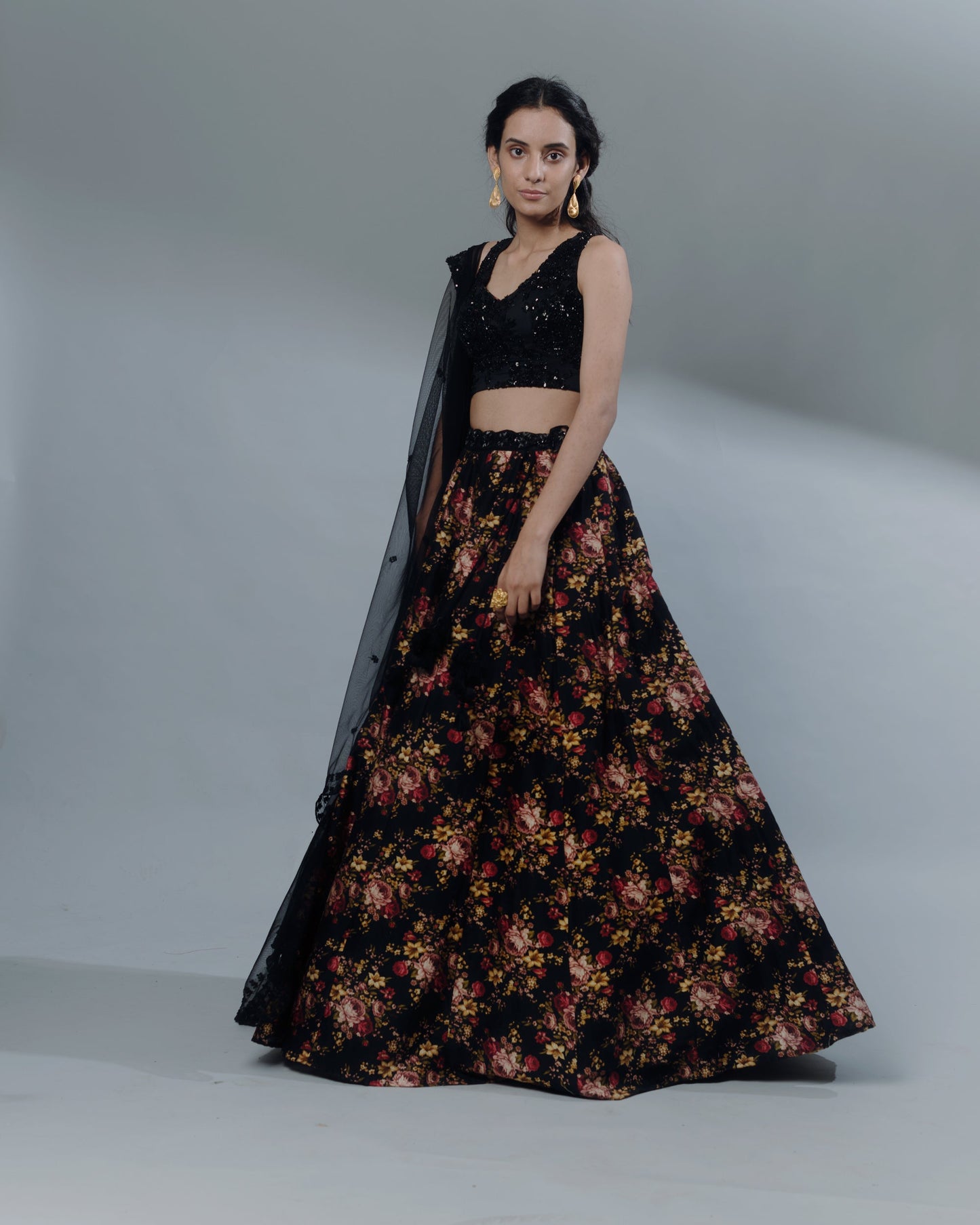 Black Floral Lehenga Set