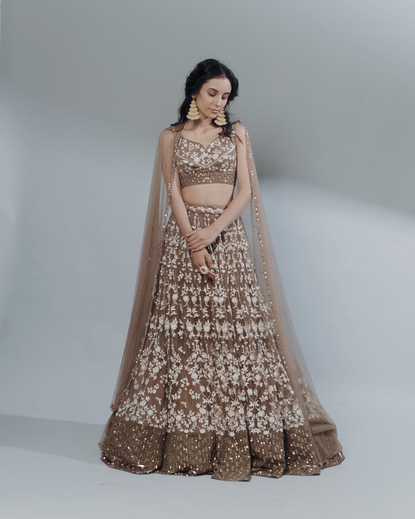 Coffee Thread Work Lehenga Set