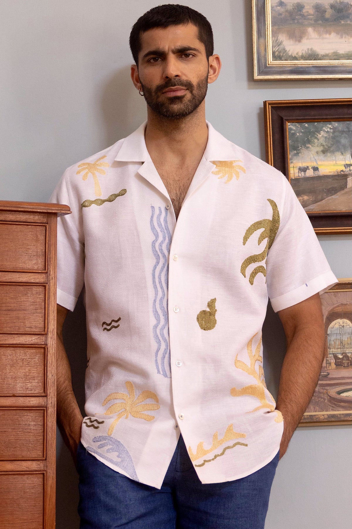 Tropic Whisper Linen Embroidered Shirt