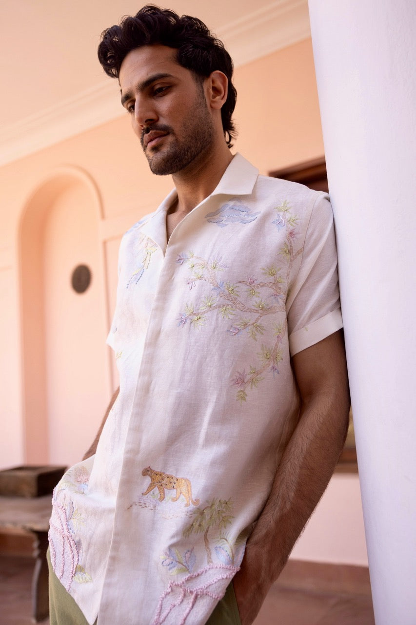 Panthera Bloom Linen Embroidered Shirt