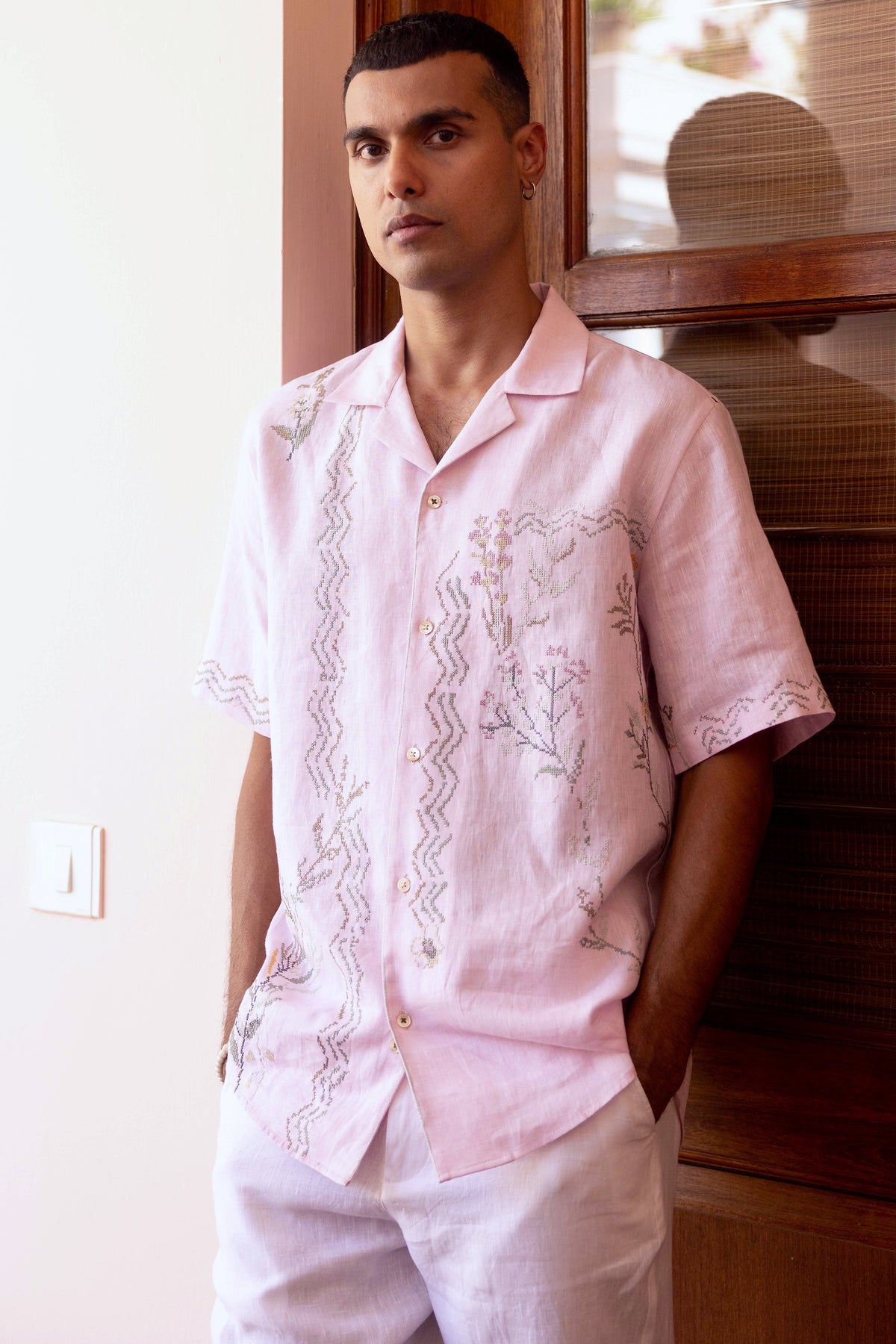 Rose Reverie Linen Embroidered Shirt