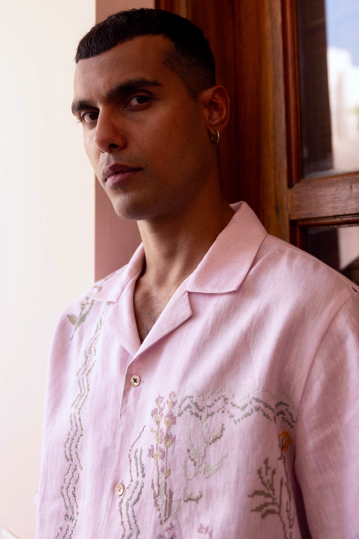 Rose Reverie Linen Embroidered Shirt