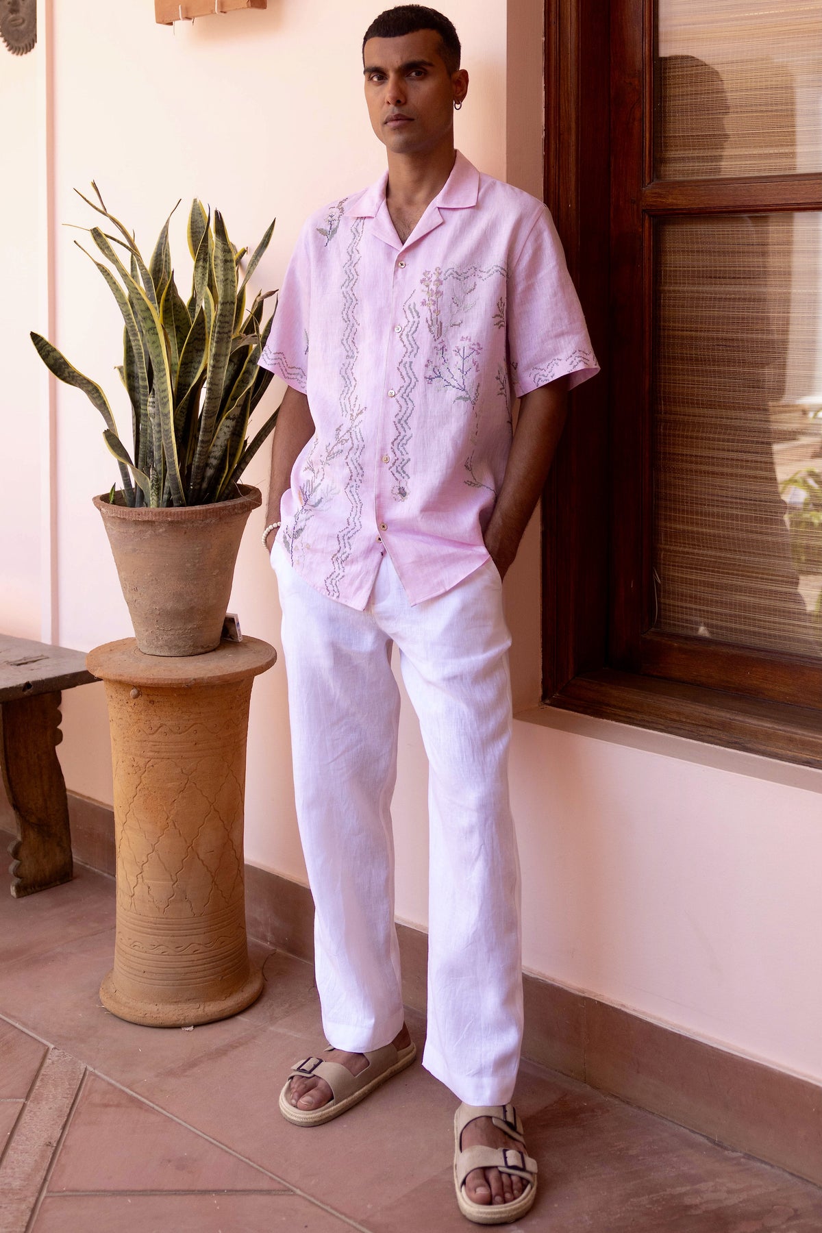 Rose Reverie Linen Embroidered Shirt