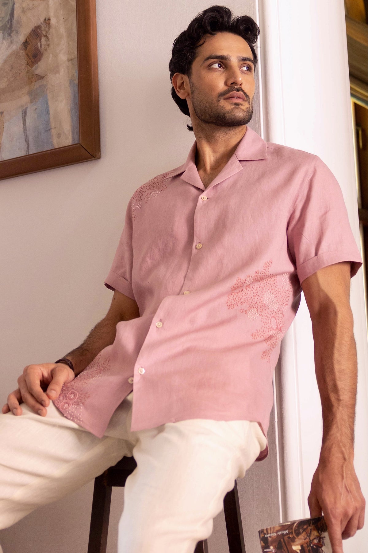 Blush Solstice Linen Embroidered Shirt