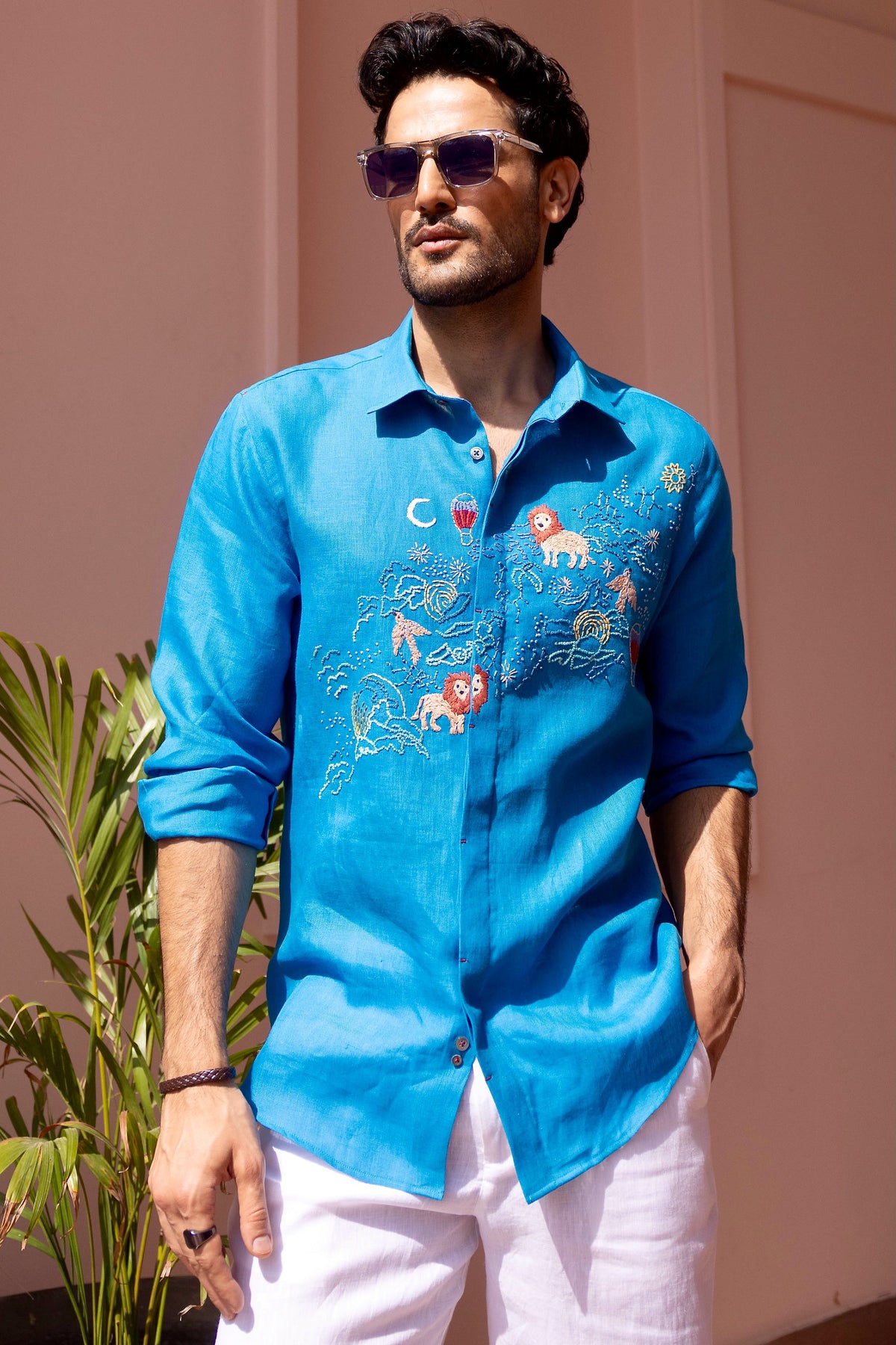Zodiac Safari Linen Embroidered Shirt
