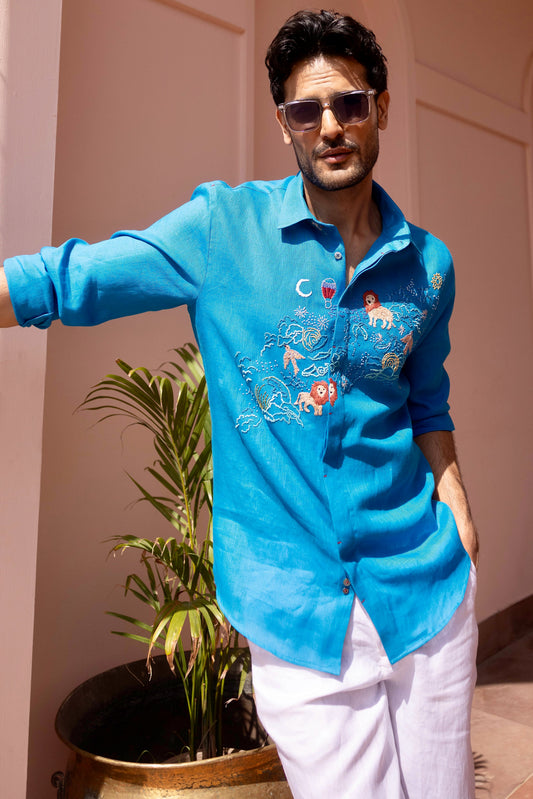 Zodiac Safari Linen Embroidered Shirt