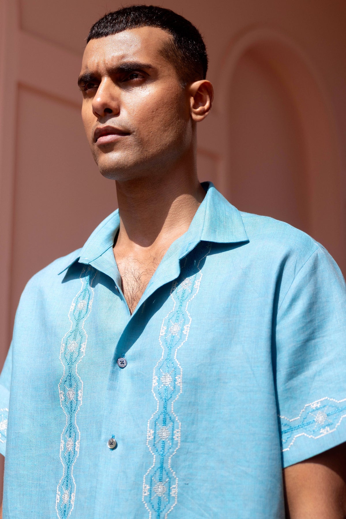 Waveform Echo Linen Embroidered Shirt