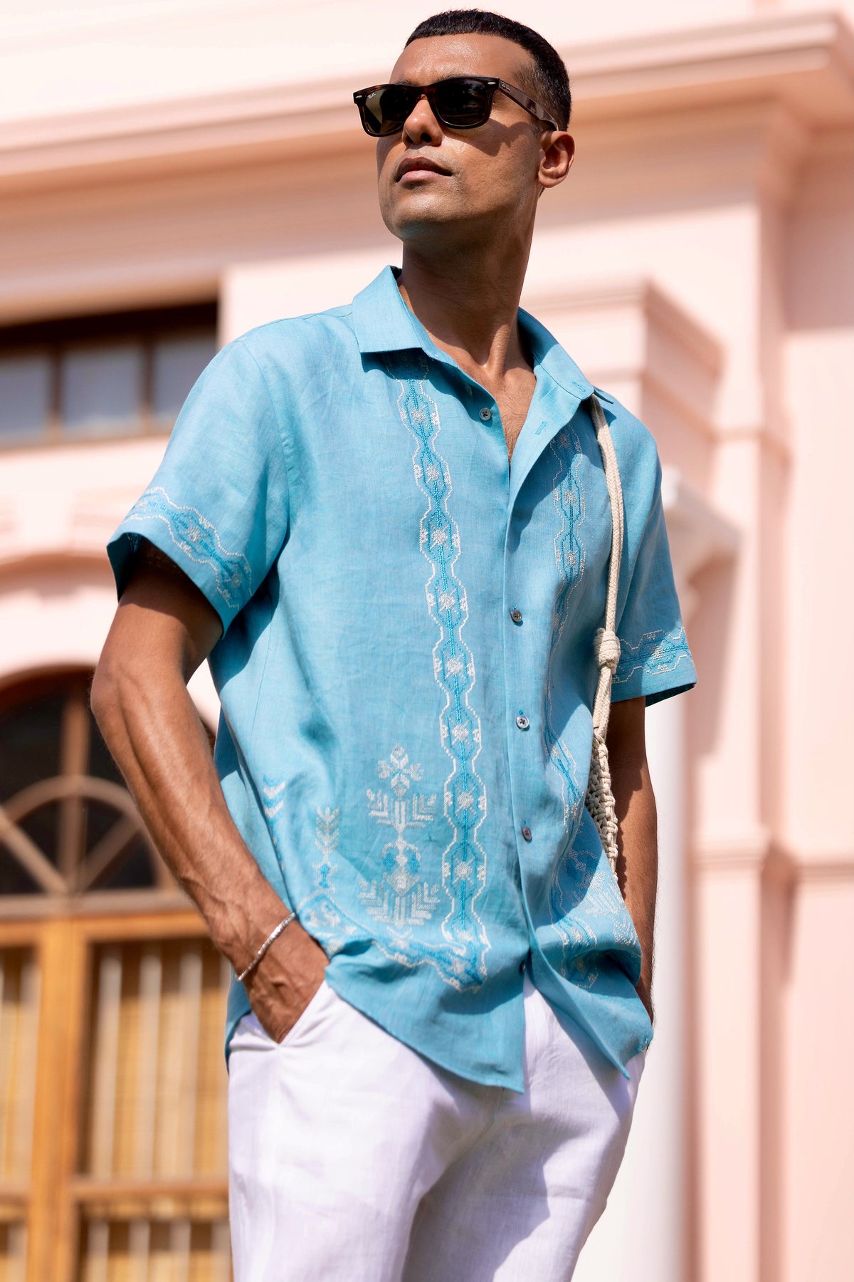 Waveform Echo Linen Embroidered Shirt